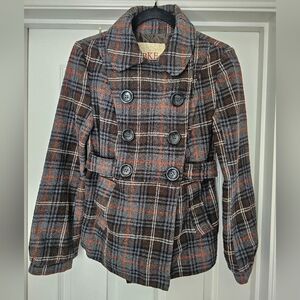 BKE by Buckle brown/rust plaid peacoat wool blend size women's small